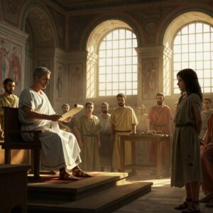 The governor Pliny questioning a Christian slave girl in 110CE